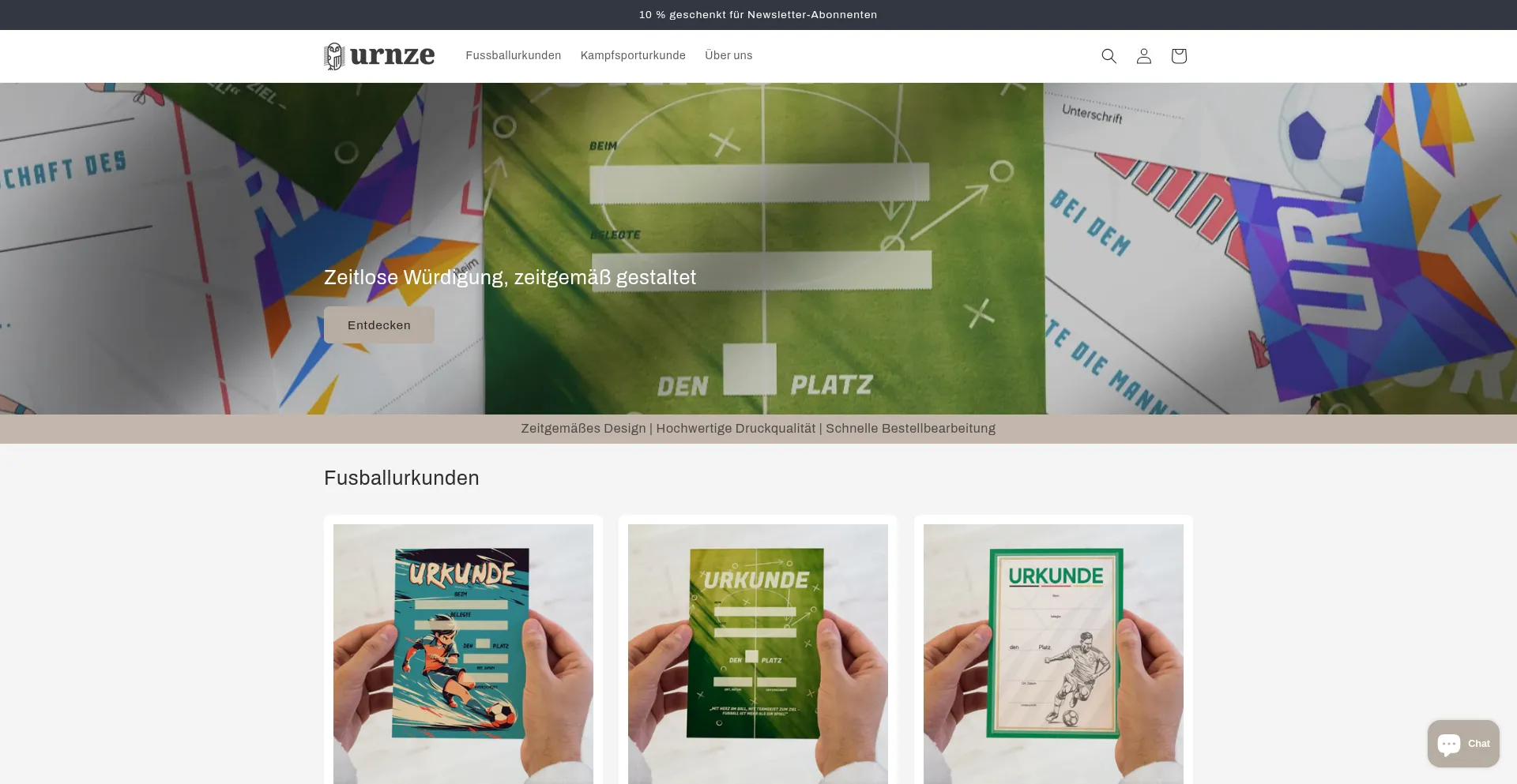 Website screenshot of Urnze.de