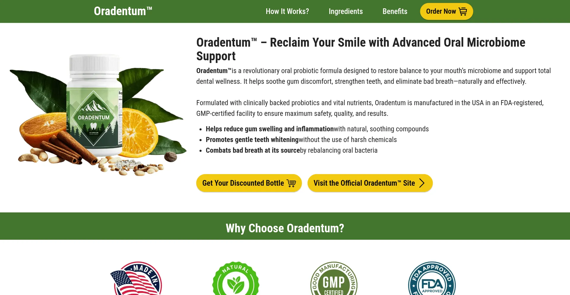 Website screenshot of Us-en-us-oradentum.com