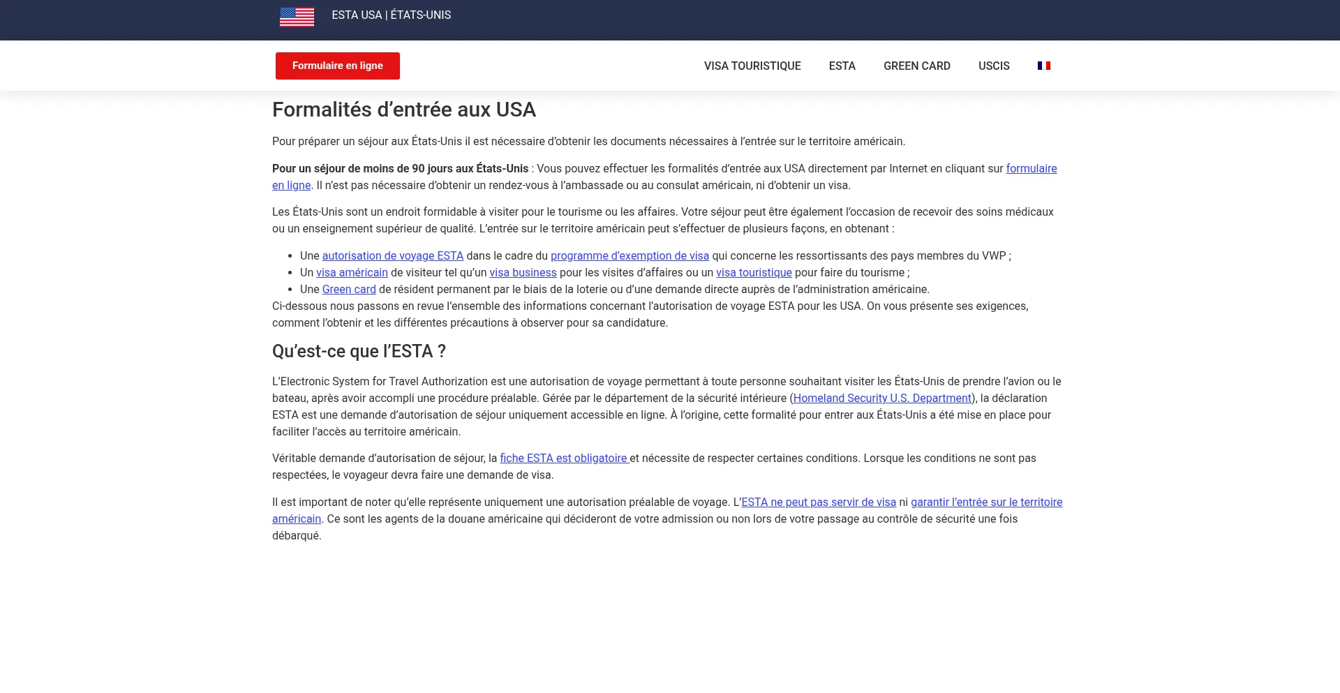 Website screenshot of Usa-esta.net