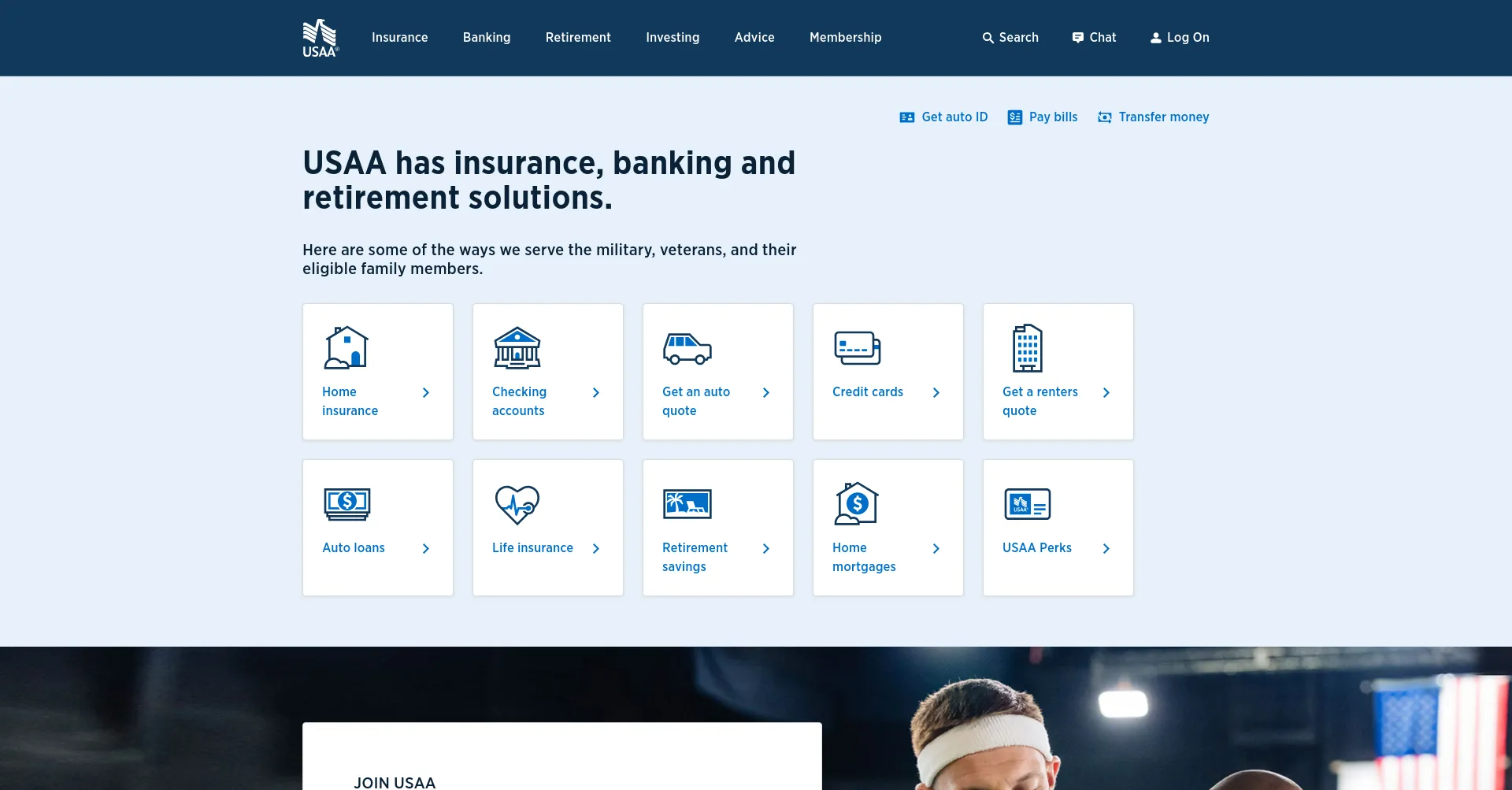 Website screenshot of Usaa.com