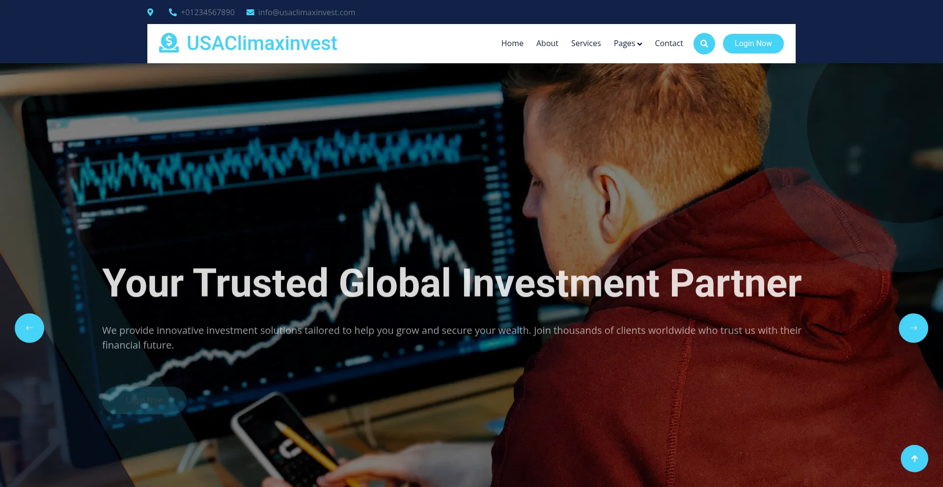 Website screenshot of Usaclimaxinvest.com