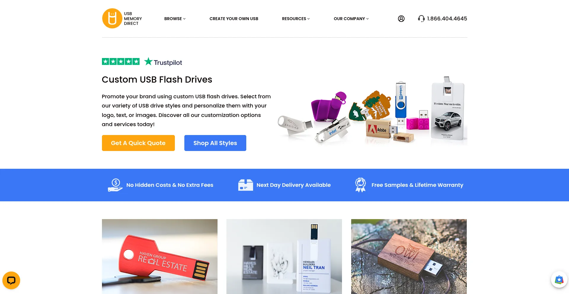 Website screenshot of Usbmemorydirect.com