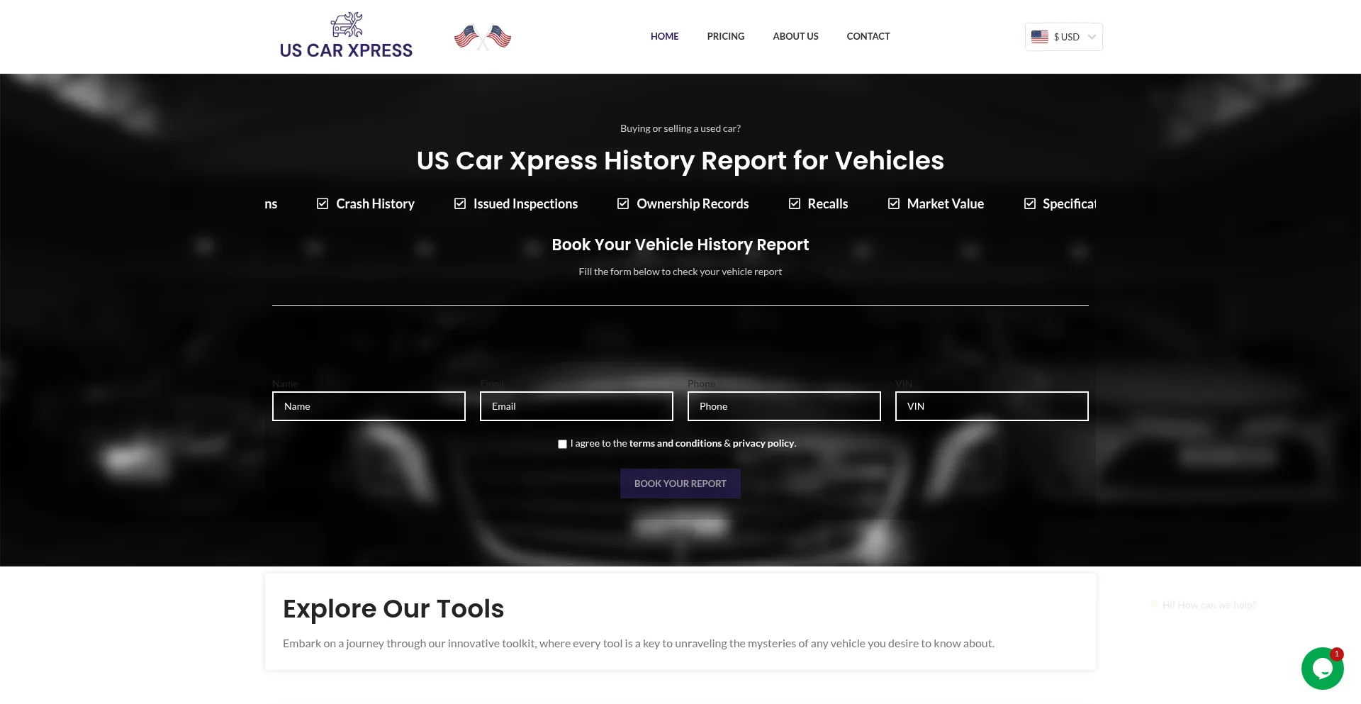 Website screenshot of Uscarxpress.com