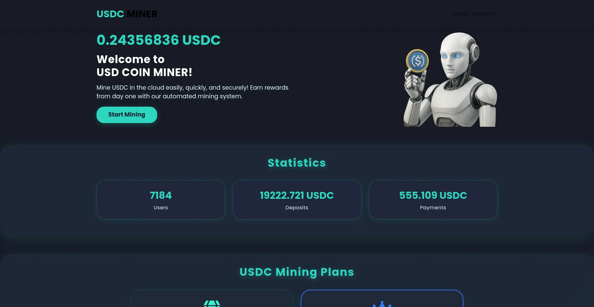 Website screenshot of Usdcoinminer.store
