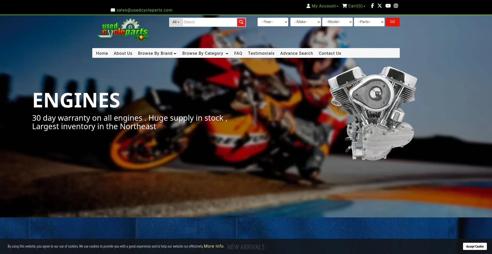 Website screenshot of Usedcycleparts.com