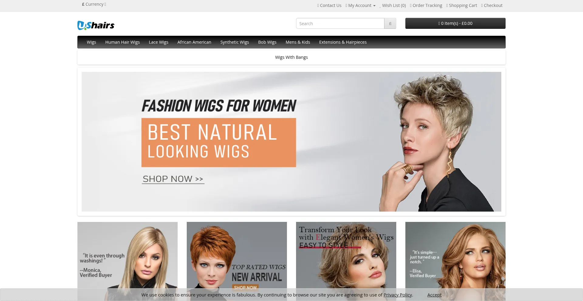 Website screenshot of Ushairs.co.uk