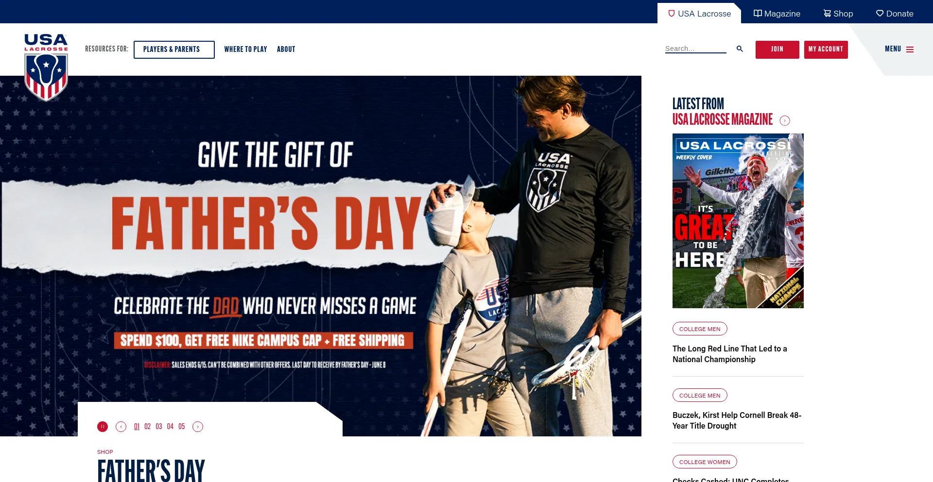 Website screenshot of Uslacrosse.org