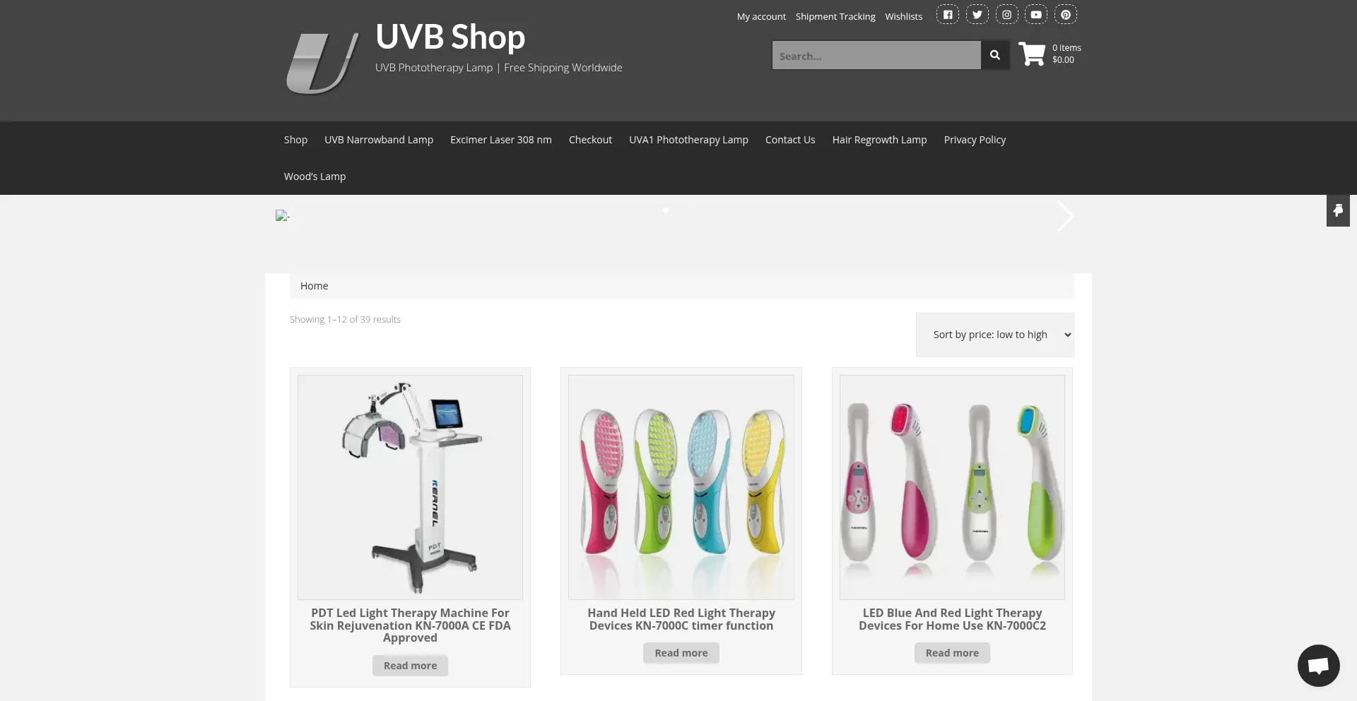 Website screenshot of Uvbshop.com