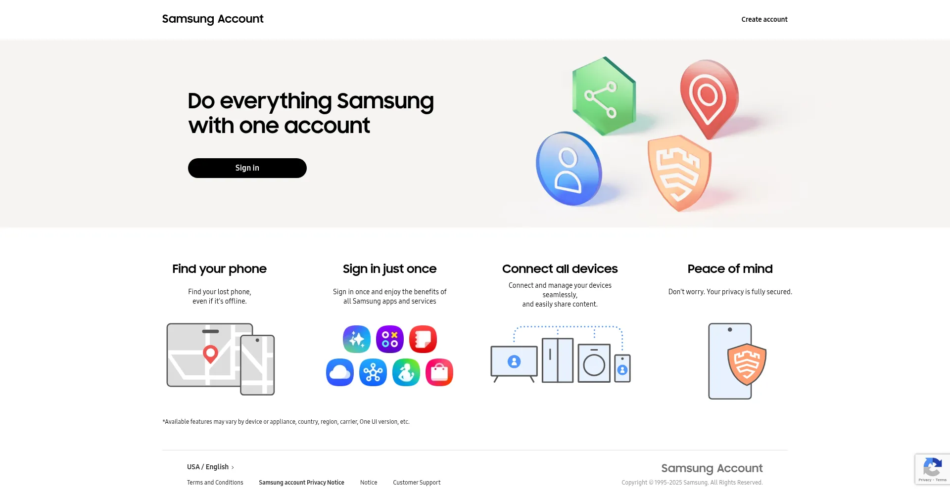 Website screenshot of V3.account.samsung.com