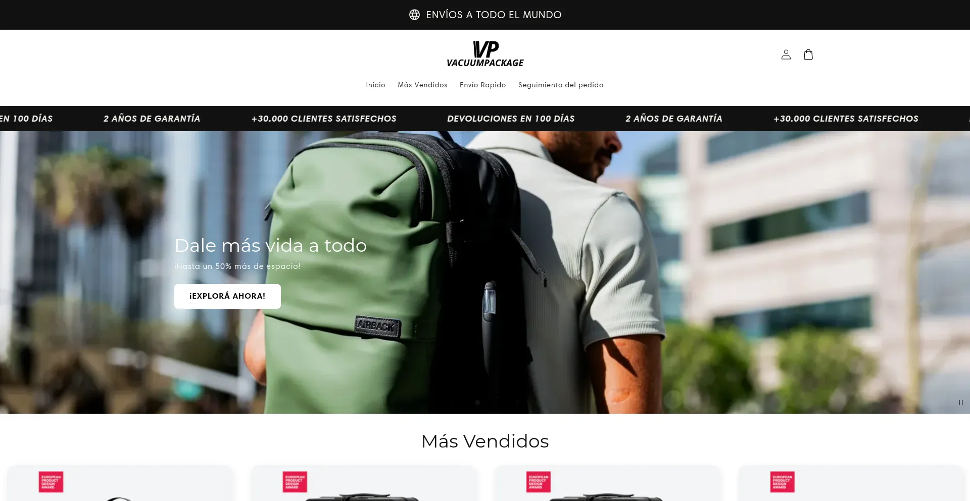 Website screenshot of Vacuumpackage.store