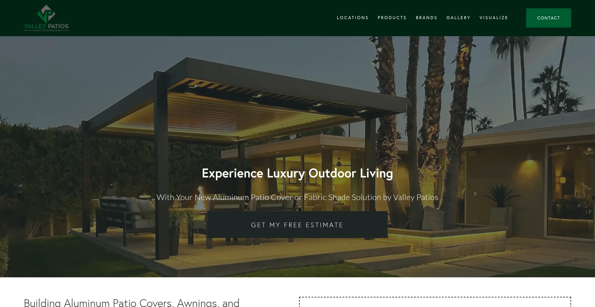 Website screenshot of Valleypatios.com