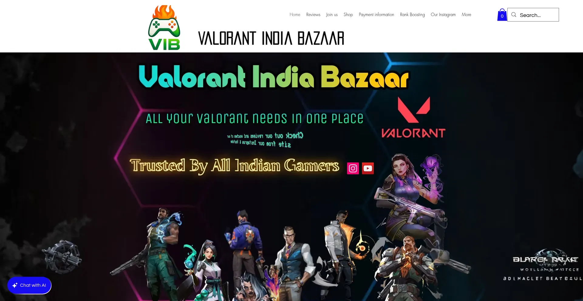 Website screenshot of Valorantindiabazaar.com