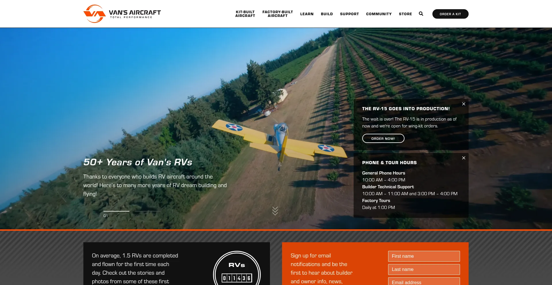 Website screenshot of Vansaircraft.com