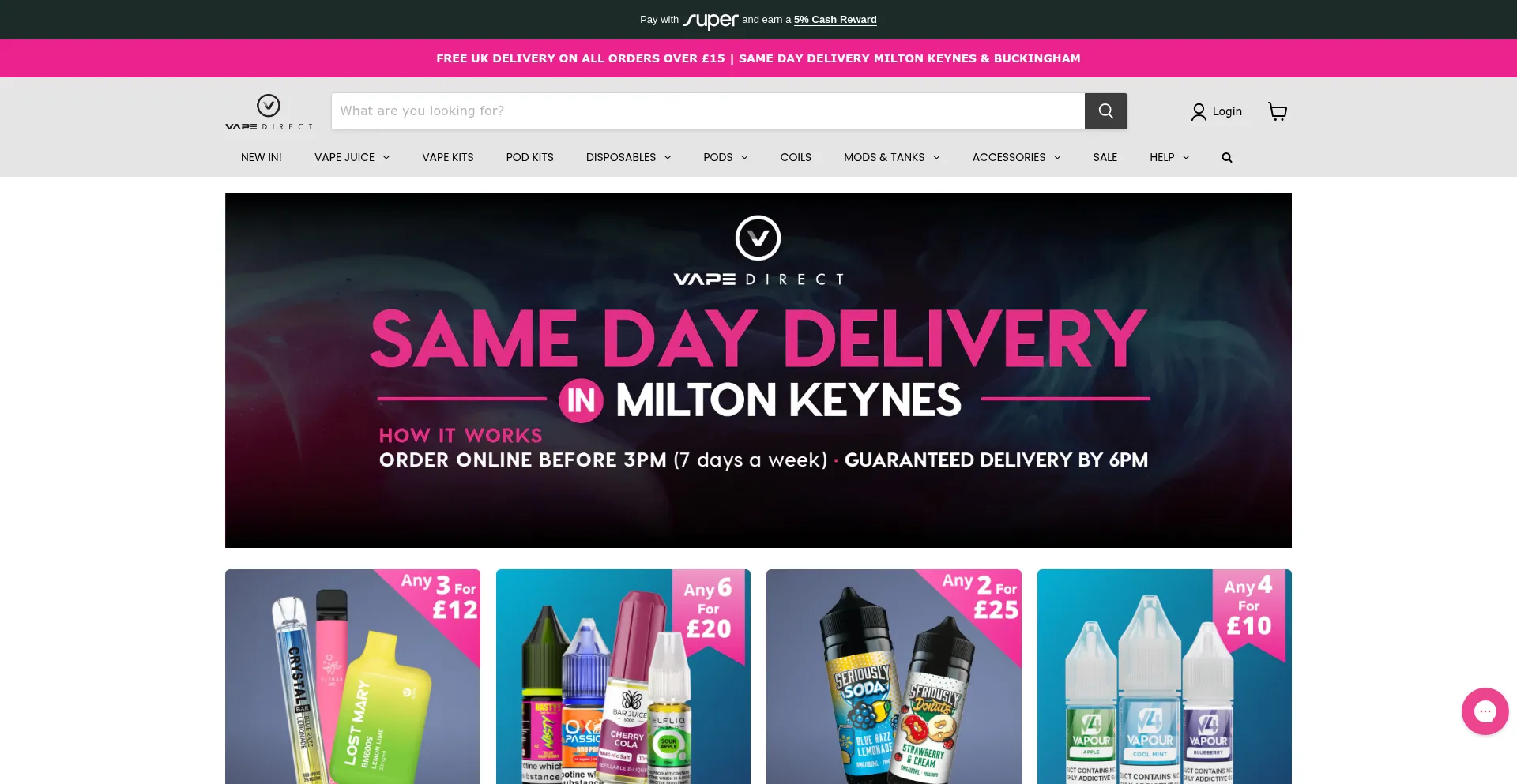 Website screenshot of Vapedirect.com