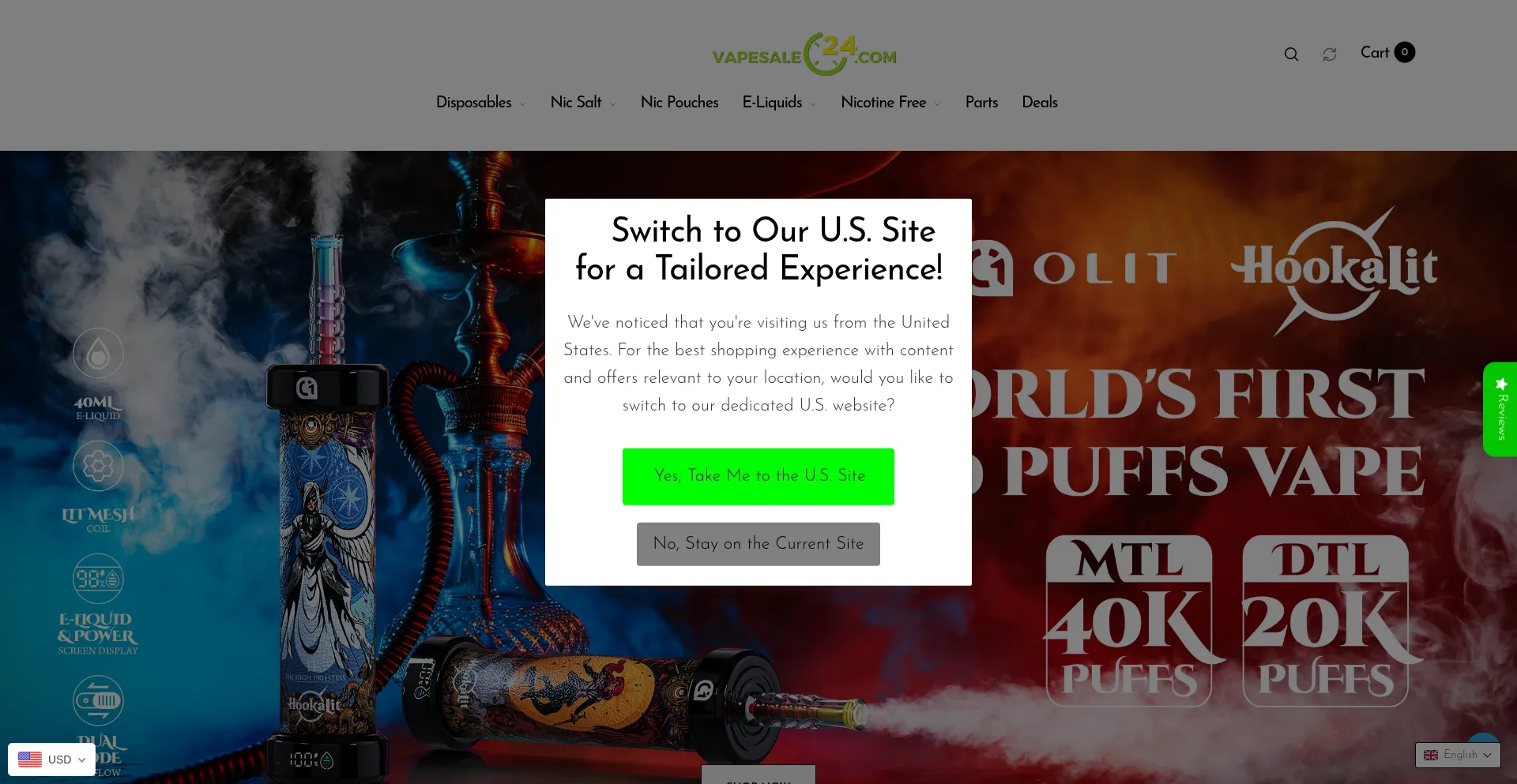 Website screenshot of Vapesale24.com