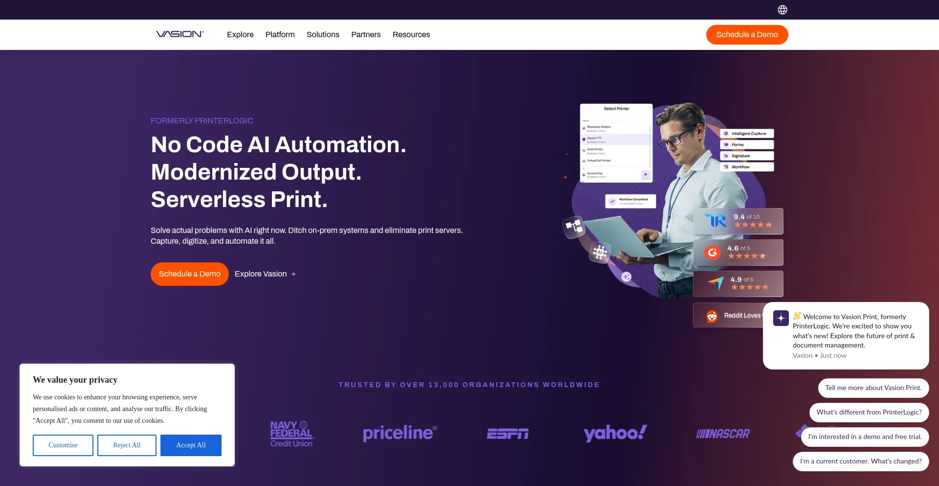 Website screenshot of Vasion.com
