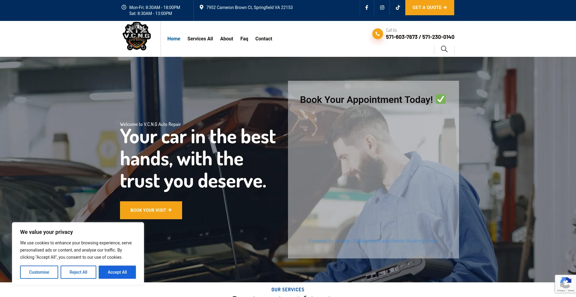 Website screenshot of Vcngautorepair.com