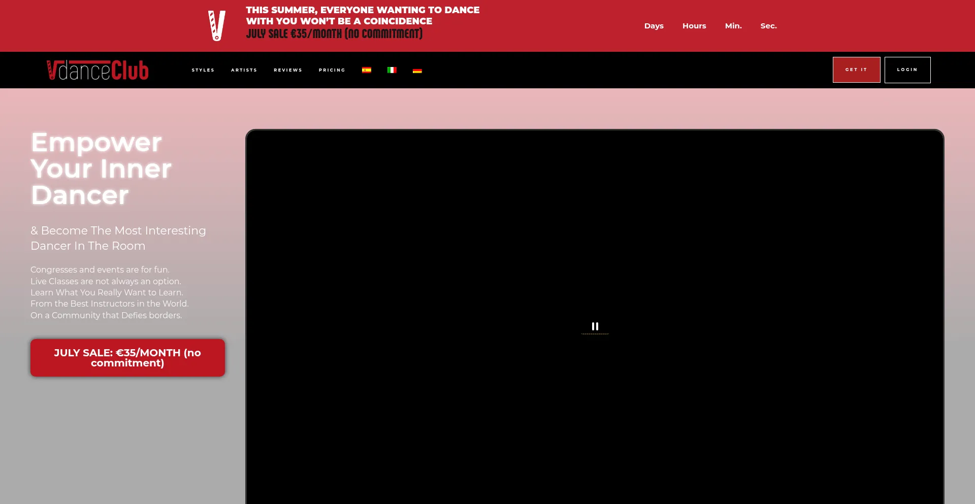 Website screenshot of Vdanceclub.com