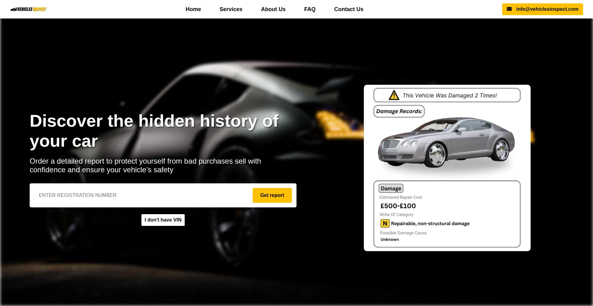 Website screenshot of Vehiclesinspect.com