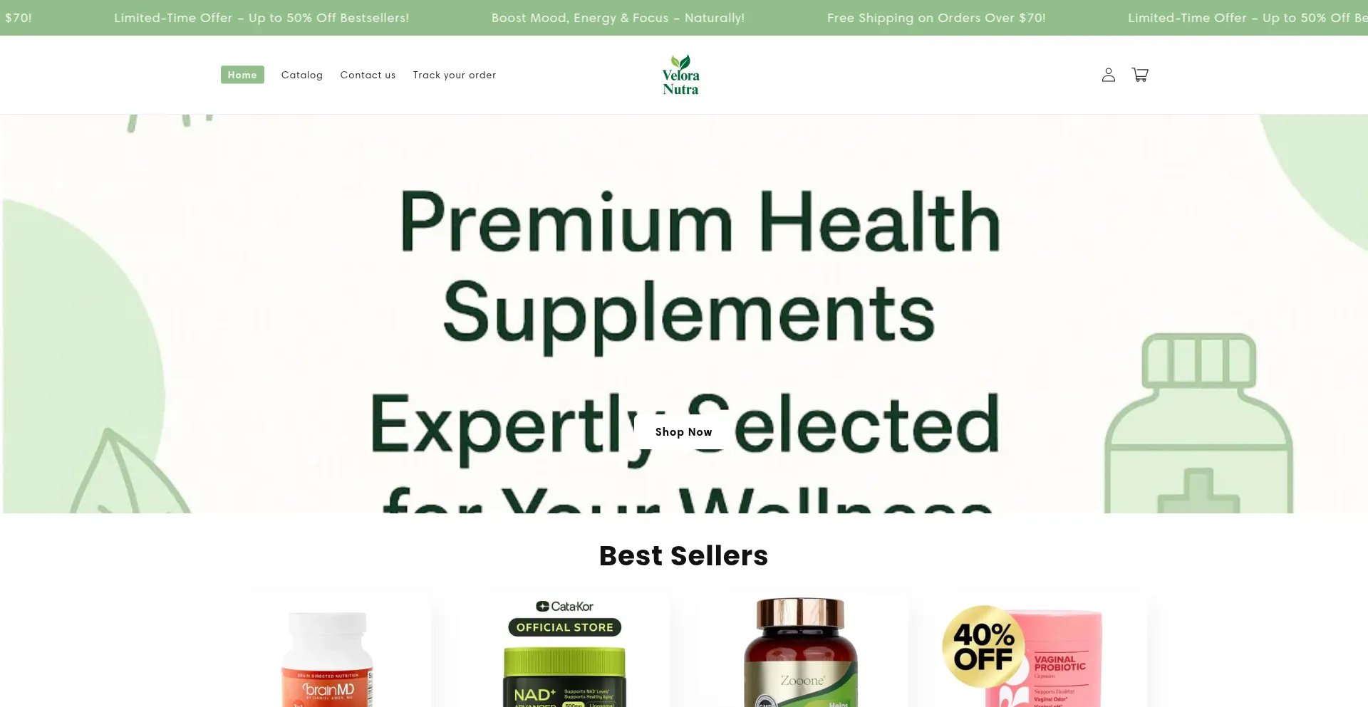 Website screenshot of Veloranutra.com