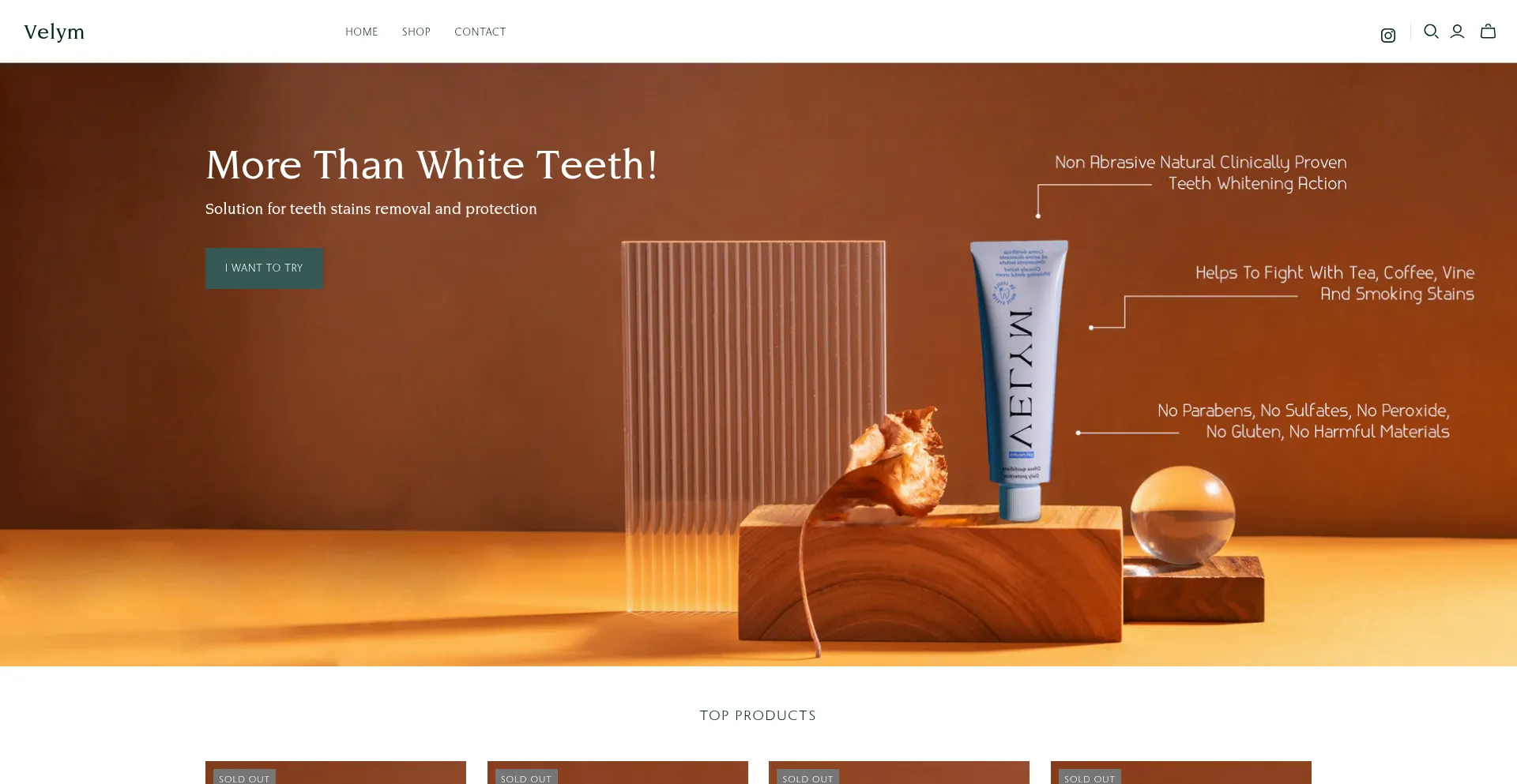 Website screenshot of Velym.co.uk