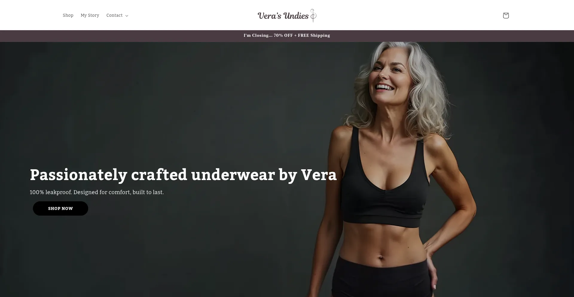 Website screenshot of Veras-undies.com
