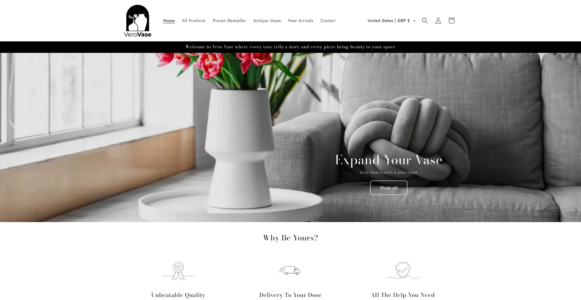 Website screenshot of Verovase.com