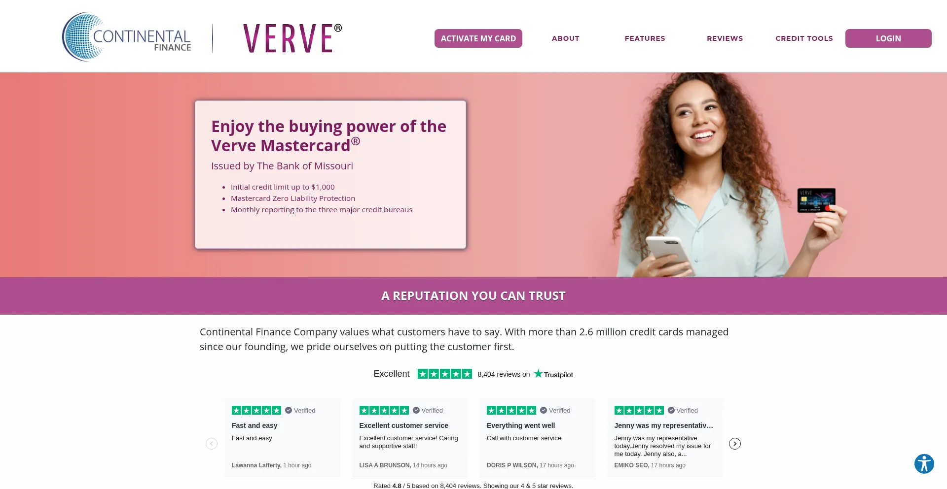 Website screenshot of Vervecardinfo.com