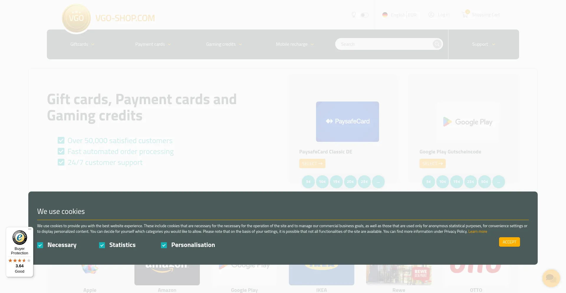 Website screenshot of Vgo-shop.com