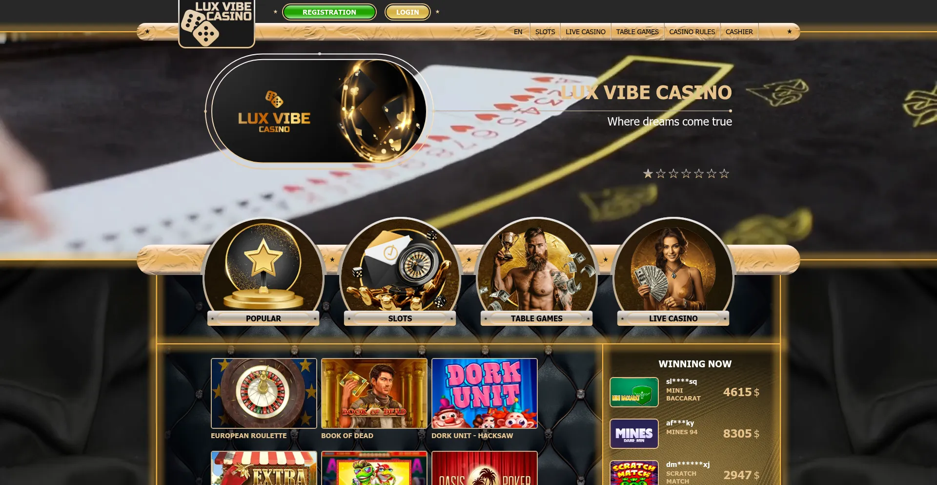 Website screenshot of Vibe-roulette366.casino