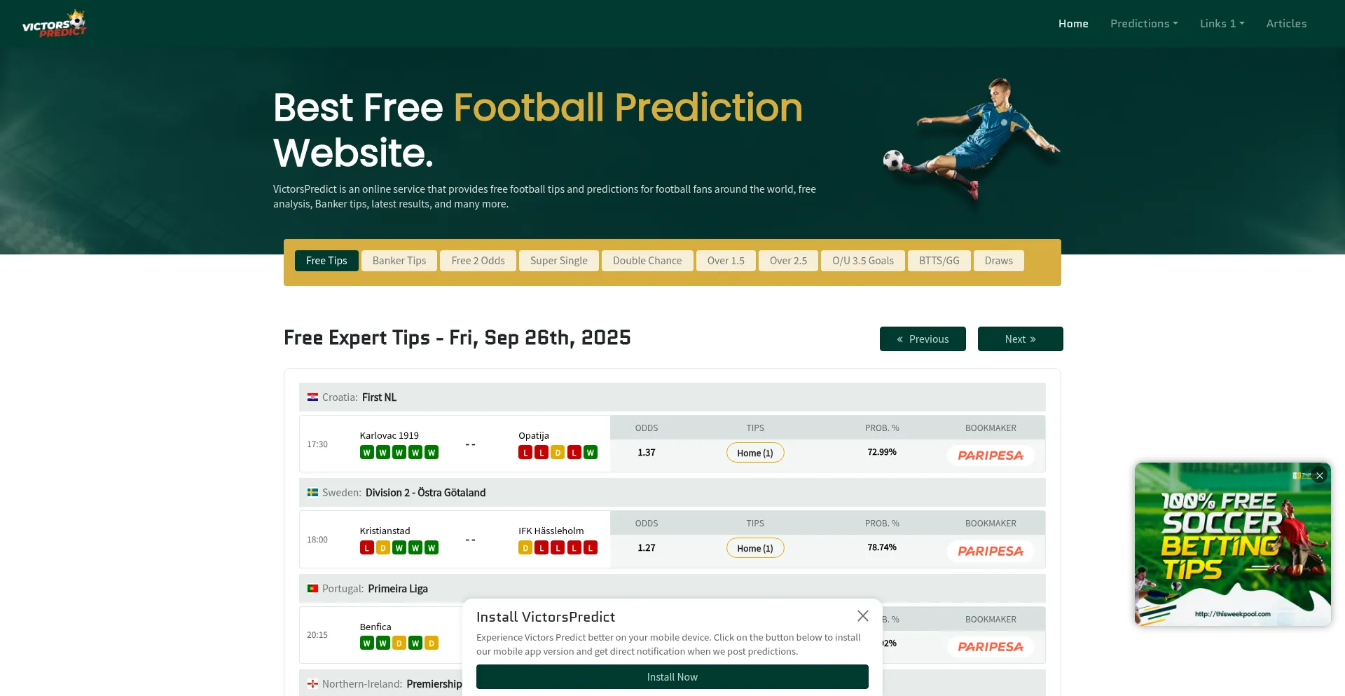 Victorspredict.com Screenshot