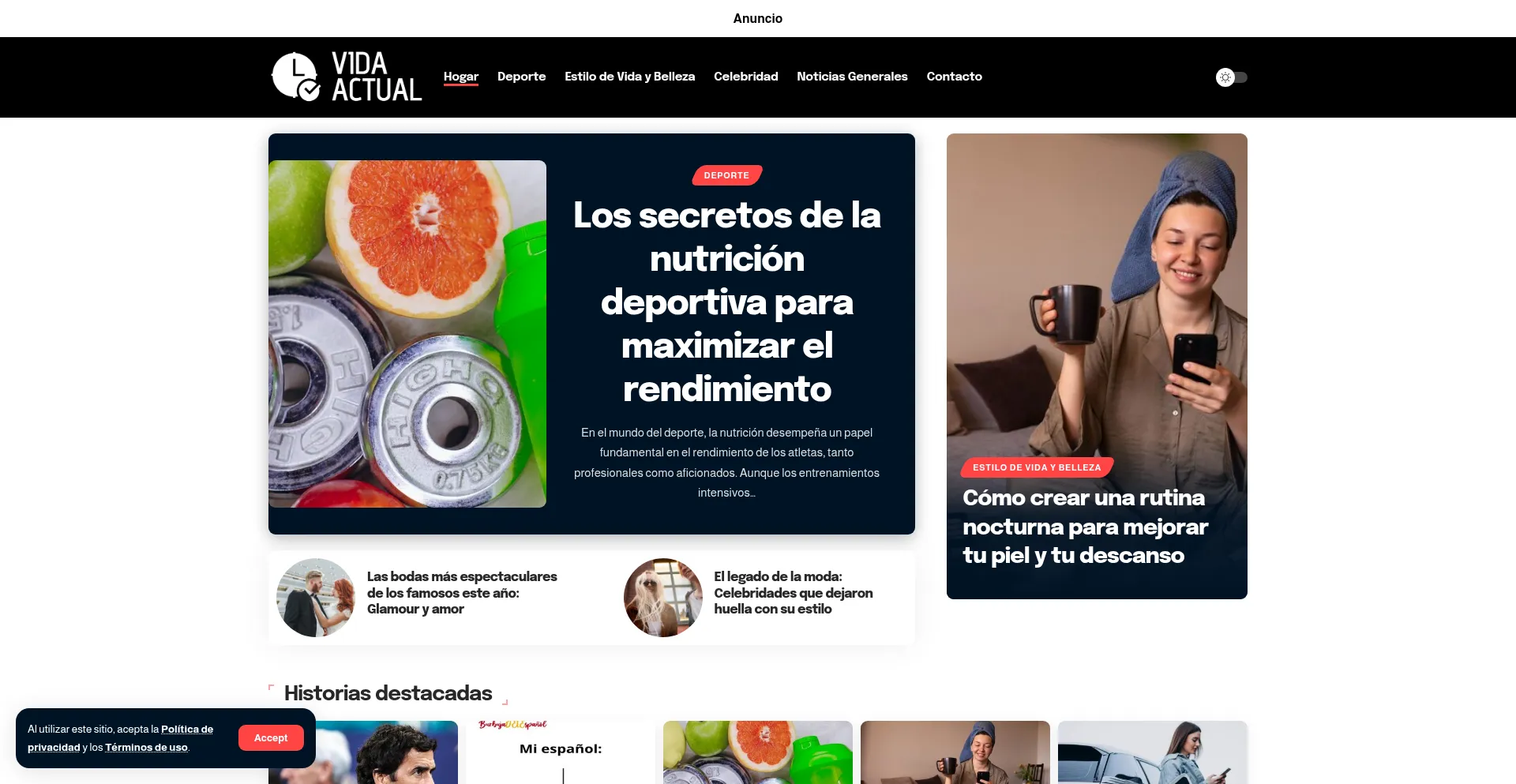 Website screenshot of Vidaactual.com