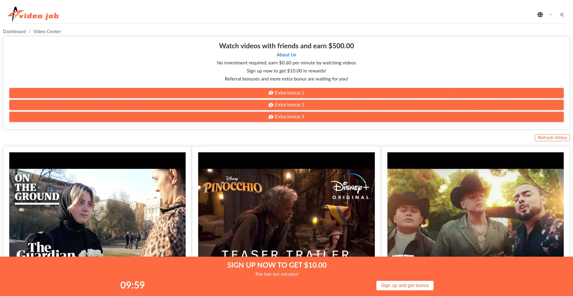 Website screenshot of Videocmsjob.top
