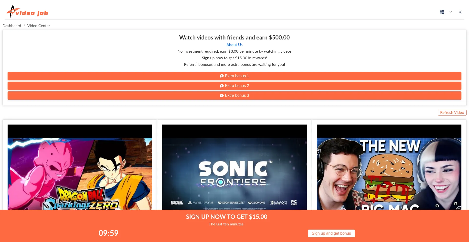 Website screenshot of Videojcjob.click