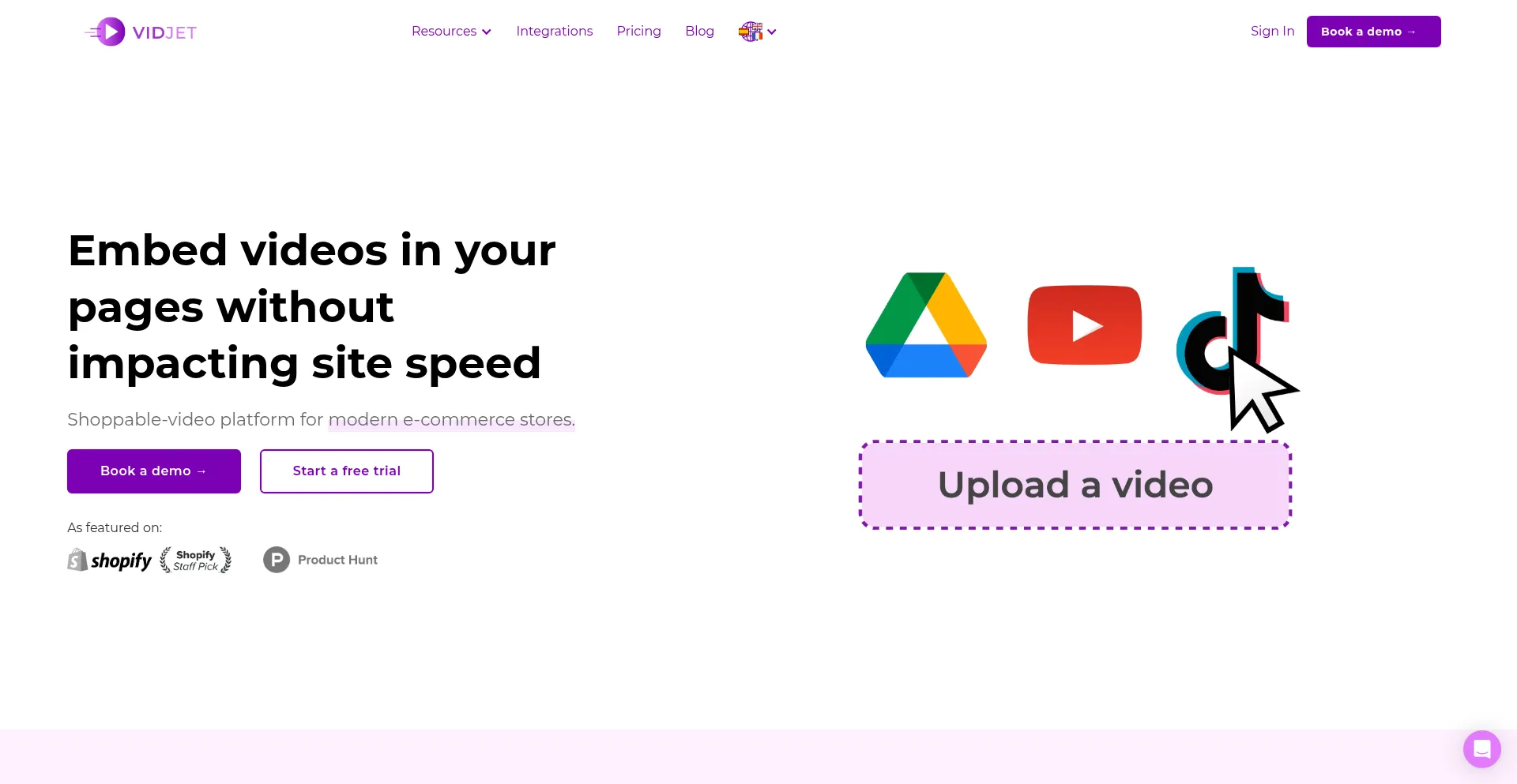 Website screenshot of Vidjet.com