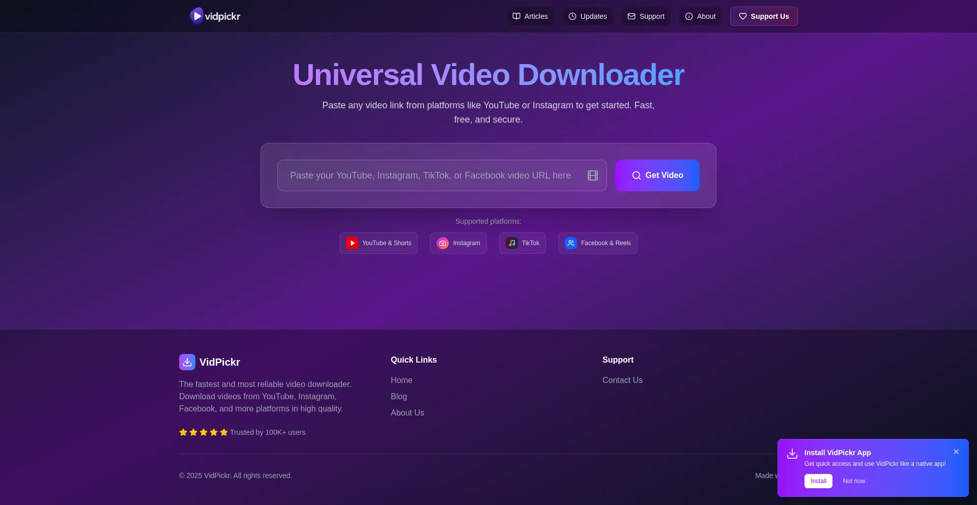 Website screenshot of Vidpickr.com