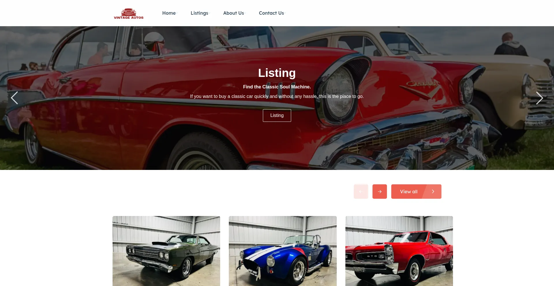Website screenshot of Vintageeautos.com