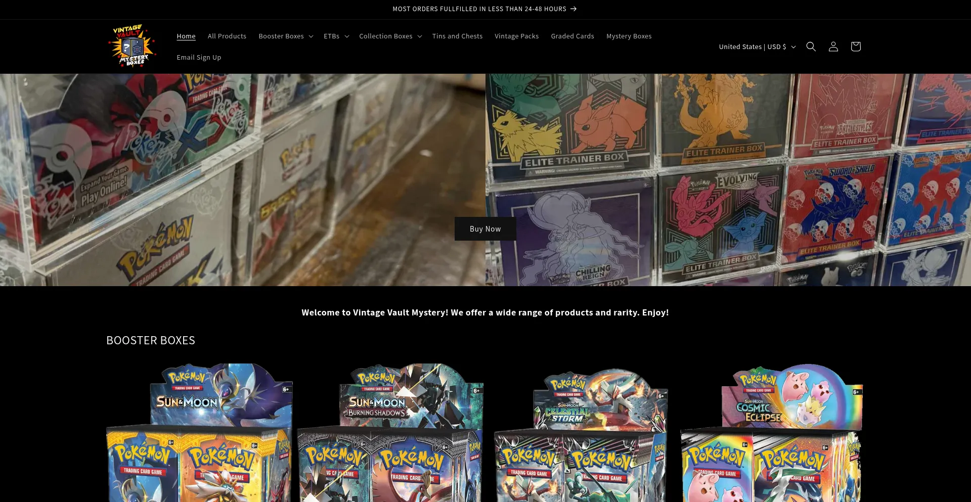 Website screenshot of Vintagevaultmystery.com