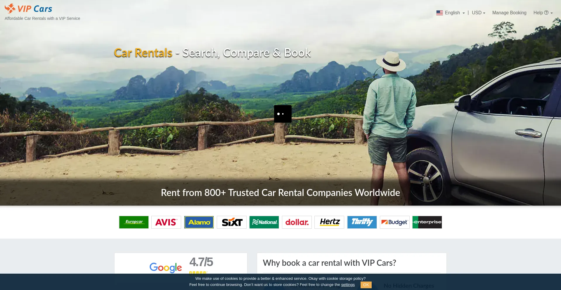 Website screenshot of Vipcars.com