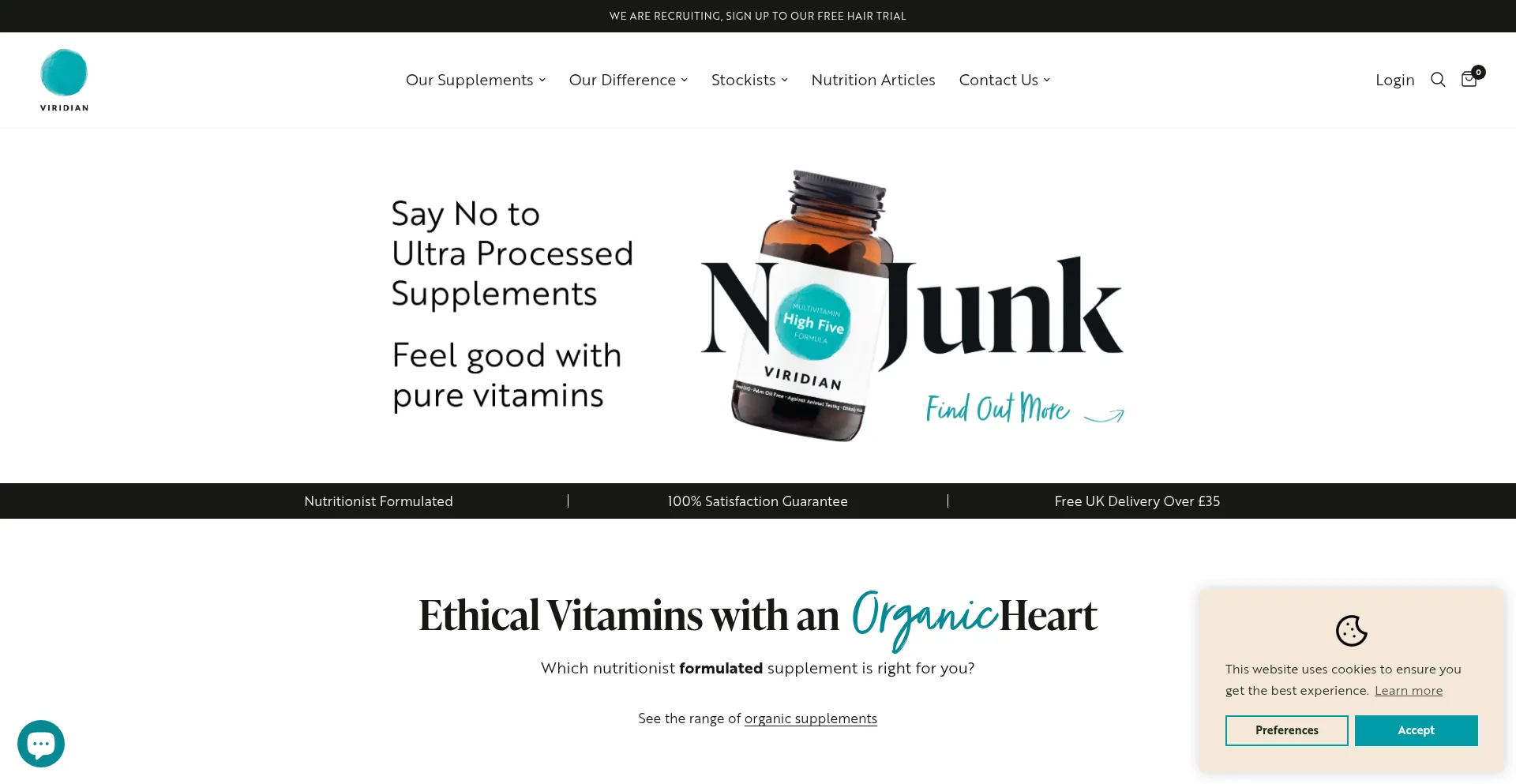 Website screenshot of Viridian-nutrition.com