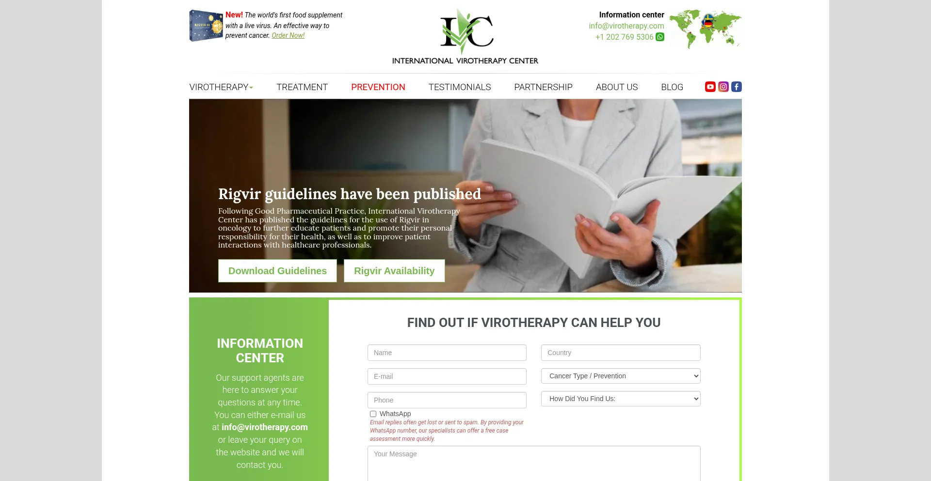 Website screenshot of Virotherapy.com