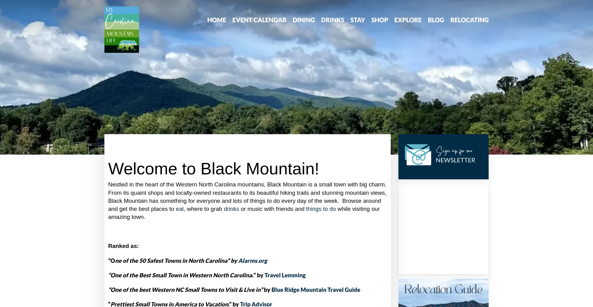 Website screenshot of Visitblackmountainnc.org