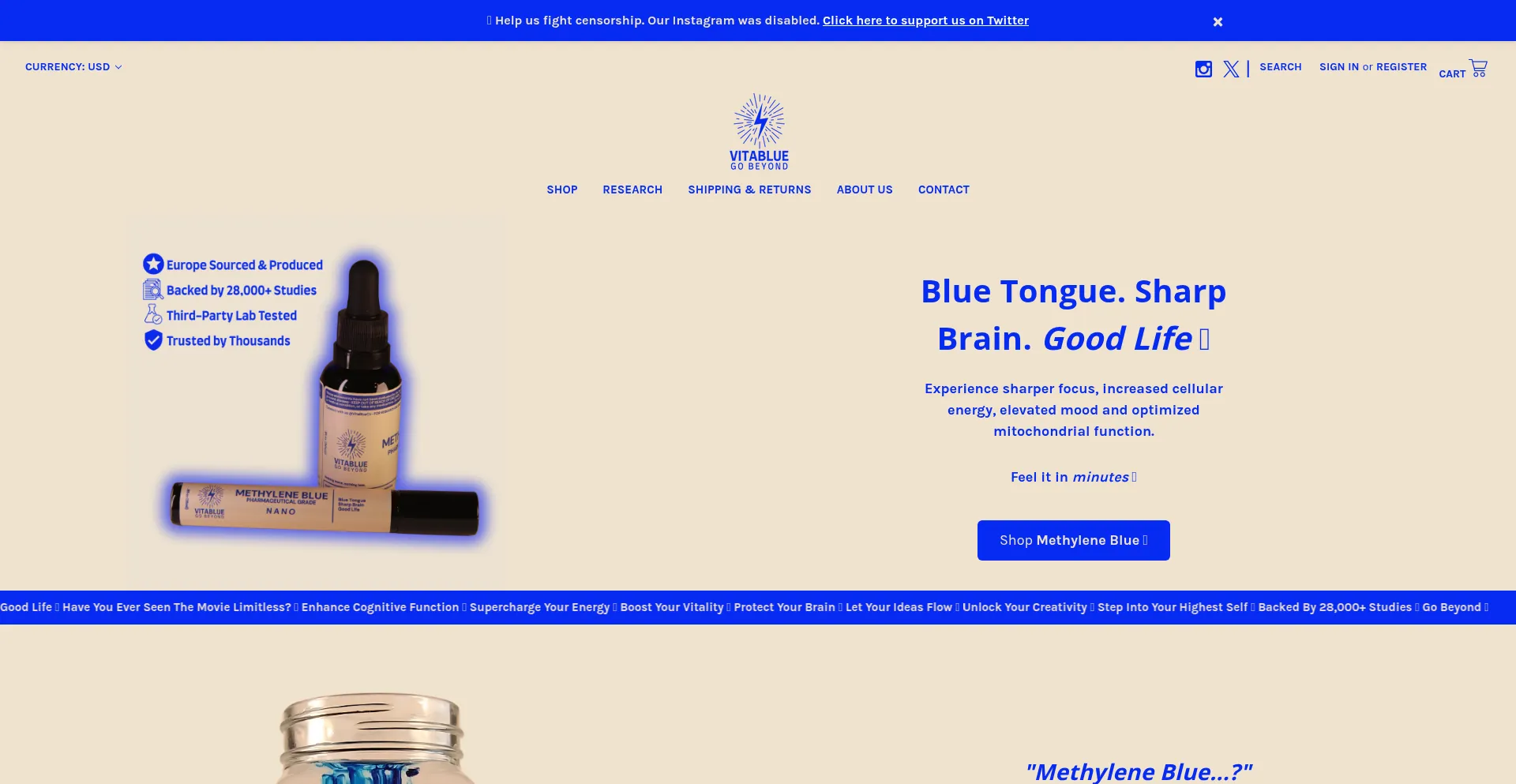 Website screenshot of Vitablue.co