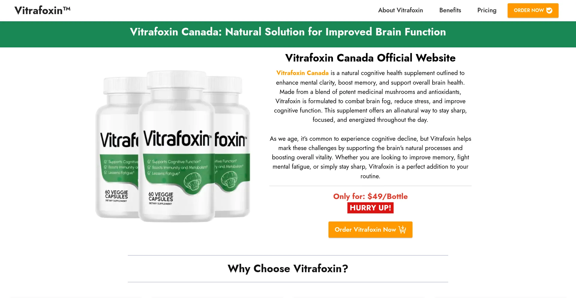Website screenshot of Vitrafoxin.ca