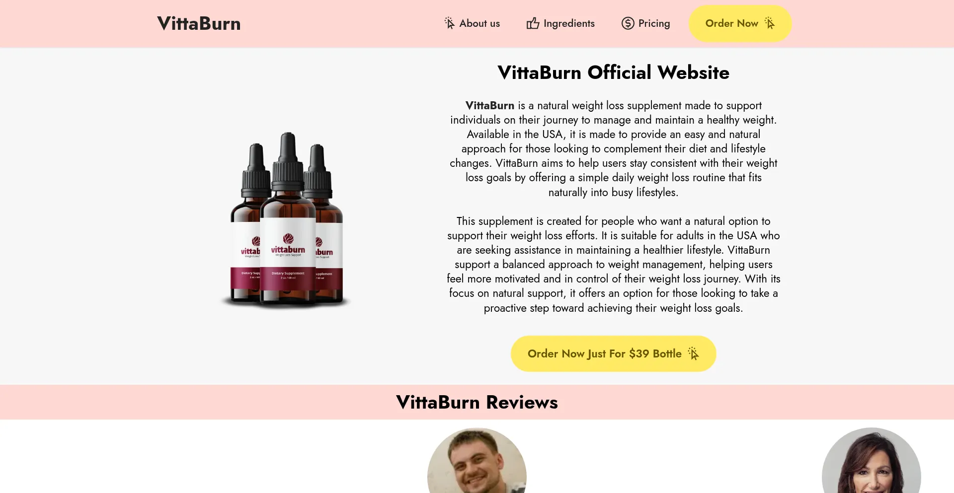 Website screenshot of Vitta-burn.us