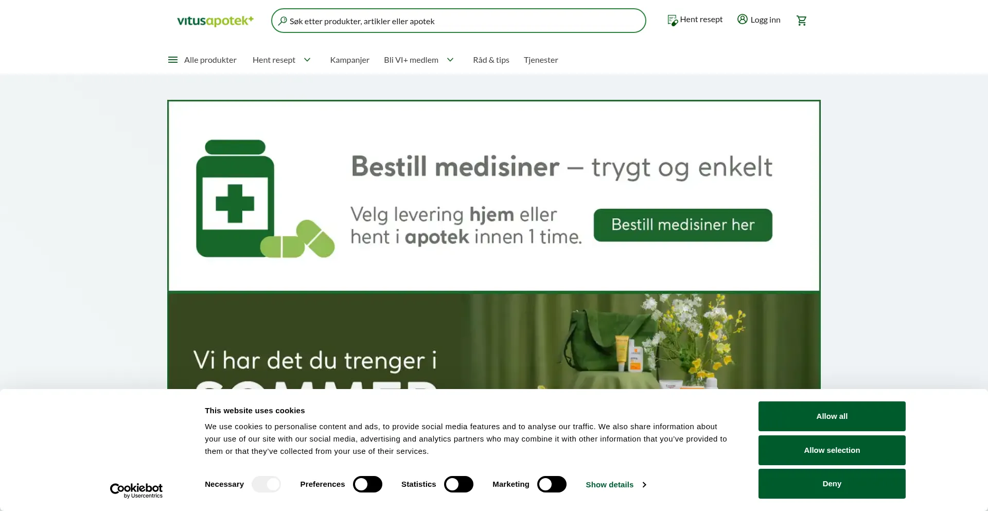 Website screenshot of Vitusapotek.no