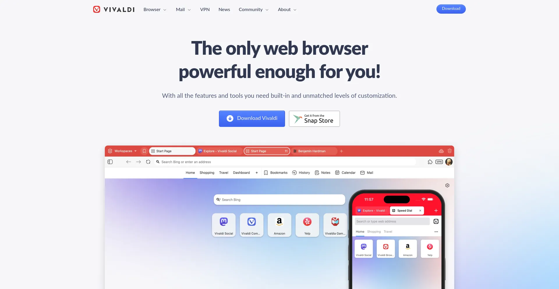 Website screenshot of Vivaldi.com