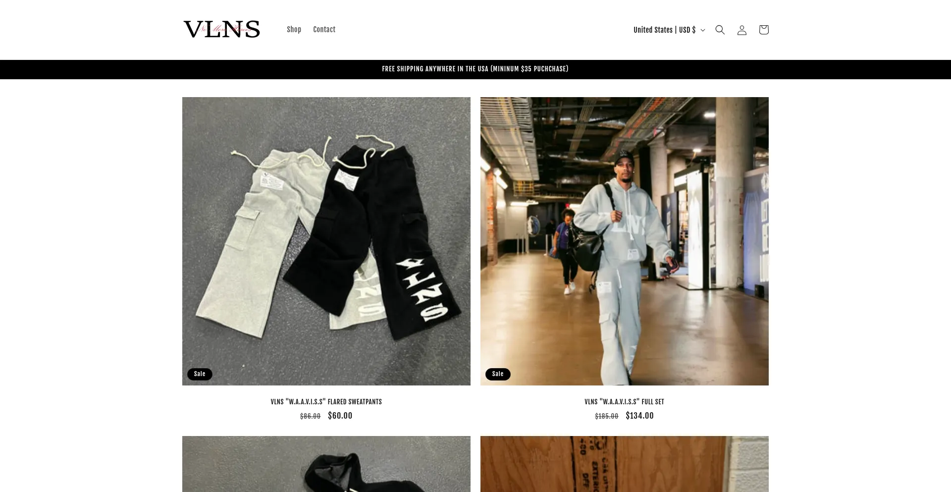 Website screenshot of Vlnsclothingbrand.ca