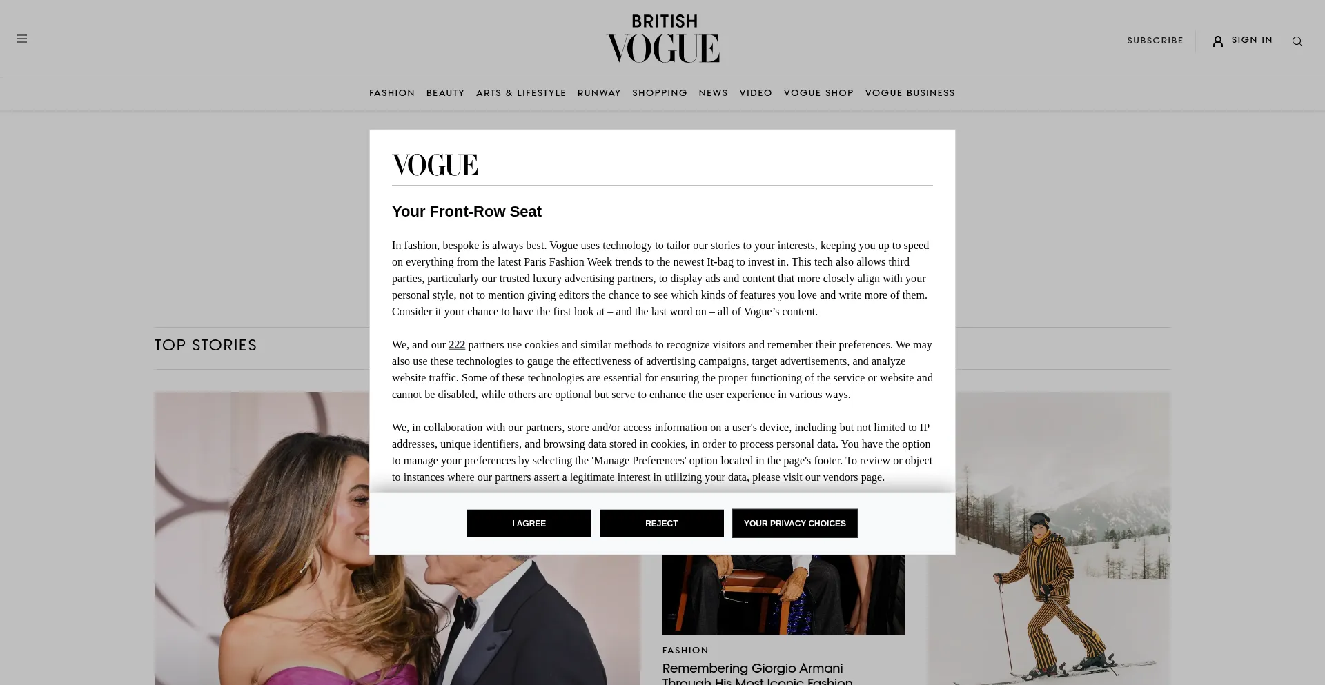 Website screenshot of Vogue.co.uk
