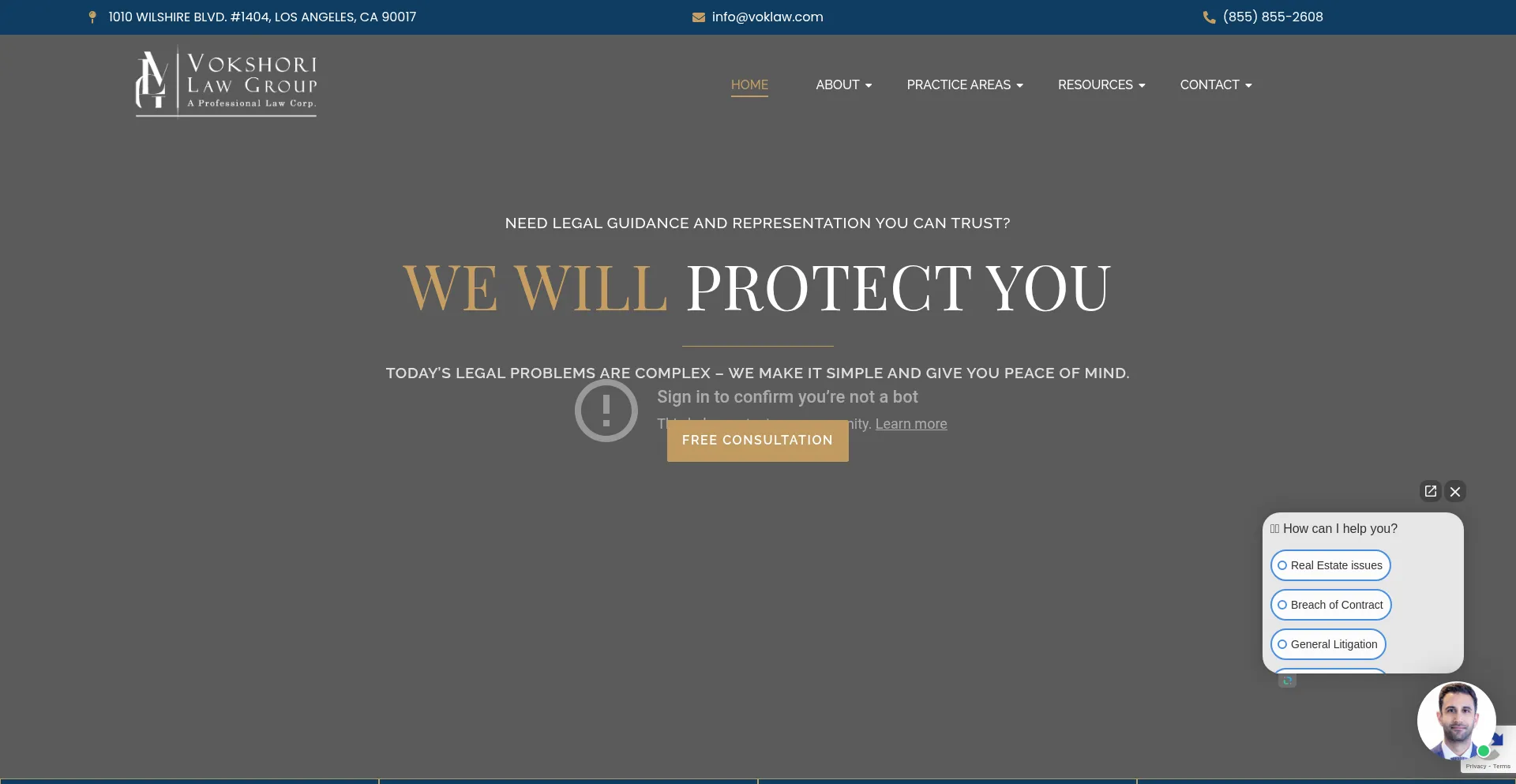 Website screenshot of Voklaw.com